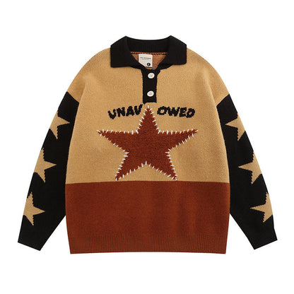 Women Sweater Vintage Preppy Style Polo Lapel Knitted Sweater
