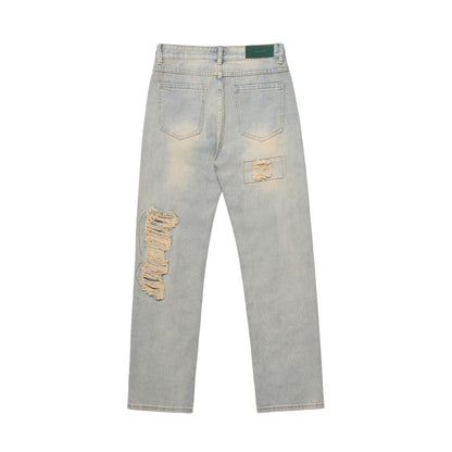 Men Jeans Punk Hole & Patch Loose Casual Distressed