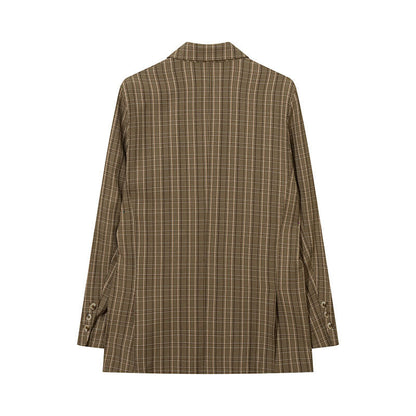 Women Jackets Plaid Blazer Oversize Vintage