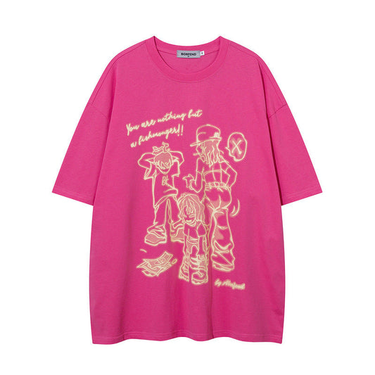 Men T-Shirt Retro Cartoon Printed Short-Sleeved T-shirt