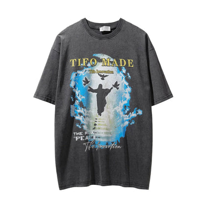 Men Vintage T-Shirt Short-Sleeved T-shirt Men's Ins Washed for Old Summer Casual