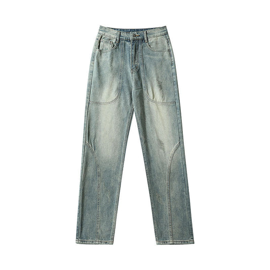Men Jeans Washed Distressed Straight Jeans