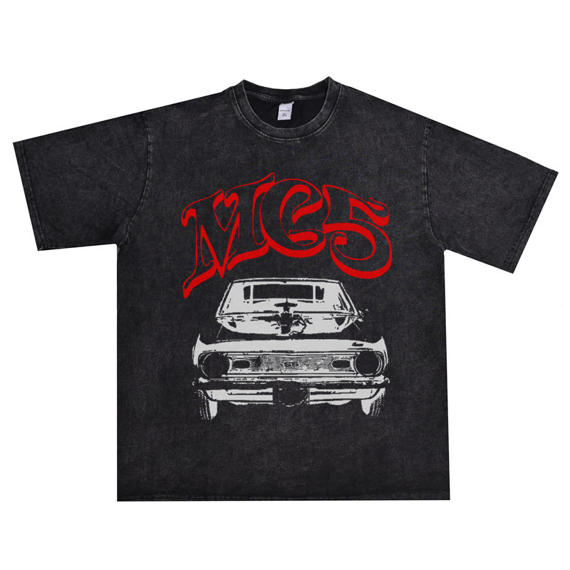 Rock Star T Shirt Motor City MC5 Rock Band Washed Distressed T-shirt Short Sleeve Cotton Loose