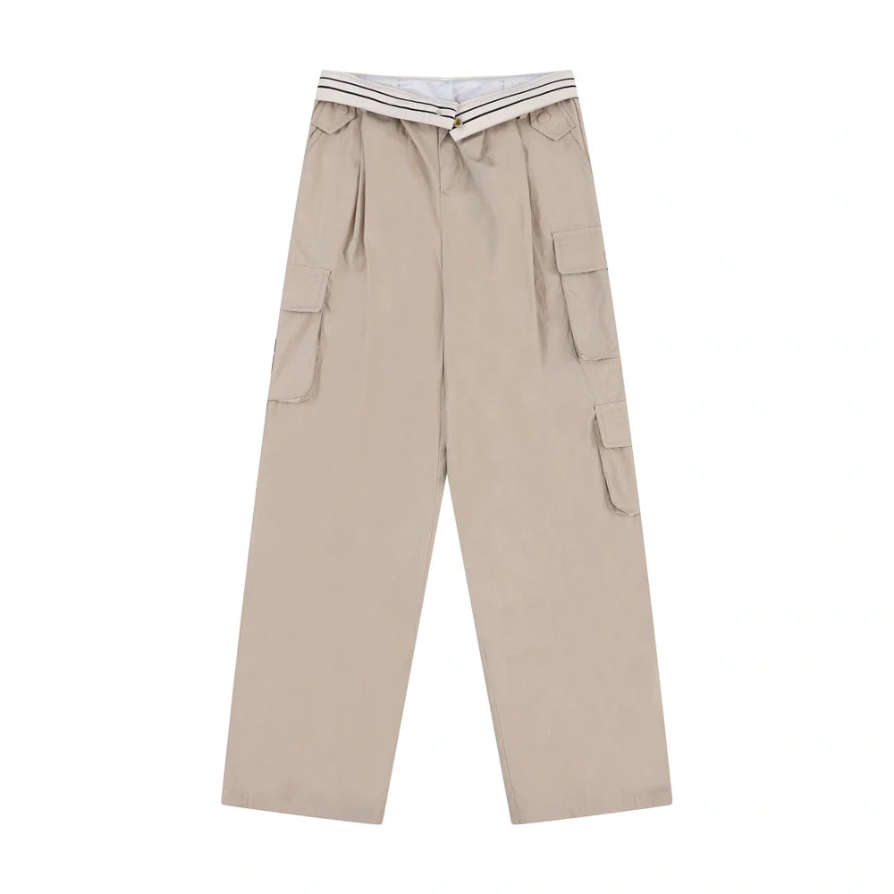 Men Sweatpants Loose Multi-Pocket Streamers Wide Leg Casual Trousers