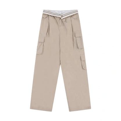 Men Sweatpants Loose Multi-Pocket Streamers Wide Leg Casual Trousers