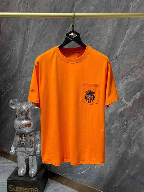 CHH Chrome Hearts T Shirts Orange Sword Cross Horseshoe Short Sleeve T-shirt