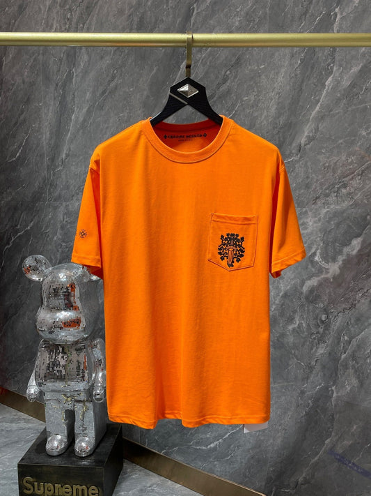 CHH Chrome Hearts T Shirts Orange Sword Cross Horseshoe Short Sleeve T-shirt