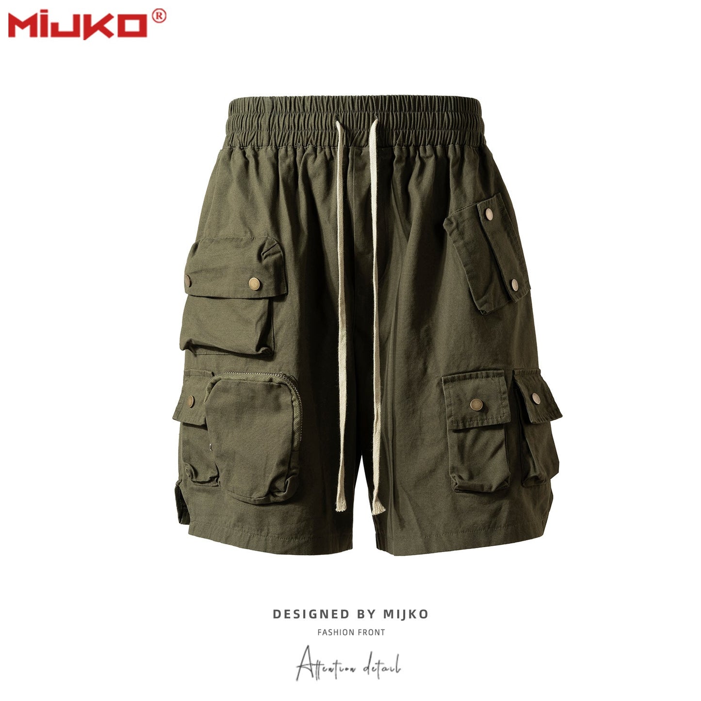 MIJKO Mens Shorts Casual Pants Multi-Pocket Shorts