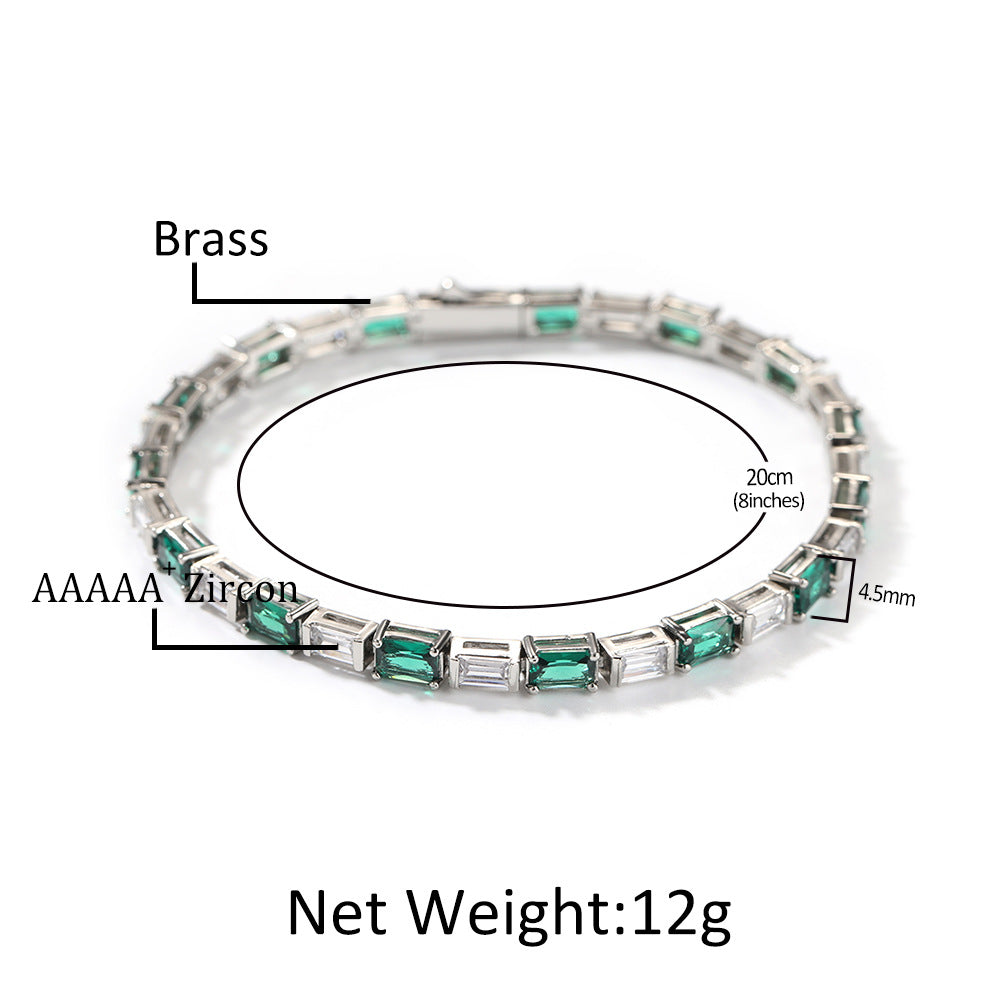 Bracelet Hip Hop Jewelry Copper Set 5A Zircon Tennis Chain Emerald Royalty Spectrum St. Valentine's