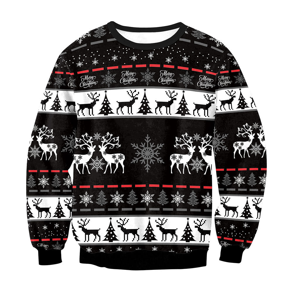 Ugly Christmas Sweater Animal Deer Digital Printed round Neck Long Sleeve T-shirt Couples Sweater