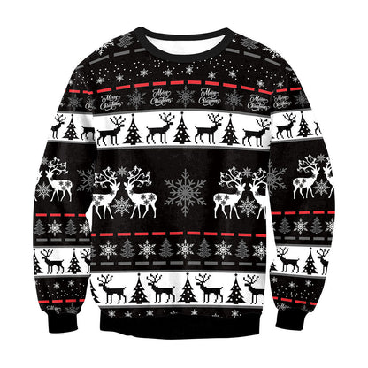 Ugly Christmas Sweater Animal Deer Digital Printed round Neck Long Sleeve T-shirt Couples Sweater