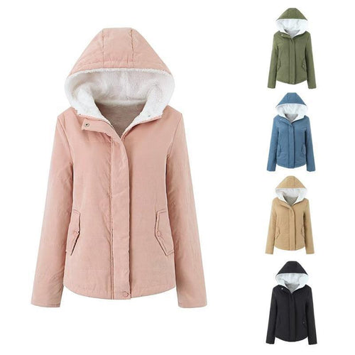 Women Cotton Coat Solid Color Zipper Fleece Padded Coat