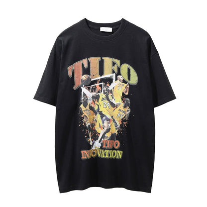 Men Vintage T-Shirt Printed Short-Sleeved T-shirt Men's Summer Loose