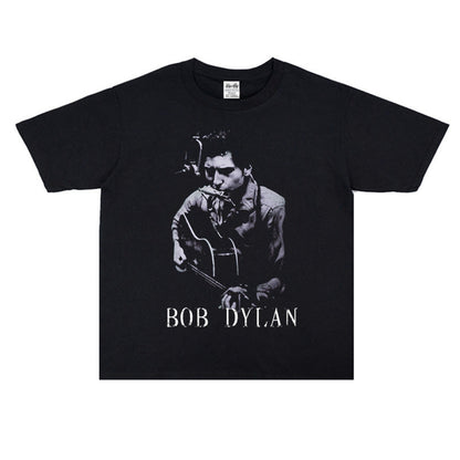 Rock Star T Shirt Bob Dylan Washed Distressed T-shirt Loose Men and Women Casual Short Sleeve Cotton