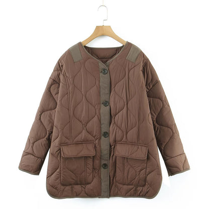 Women Cotton Coat Loose Diamond Lattice Coat
