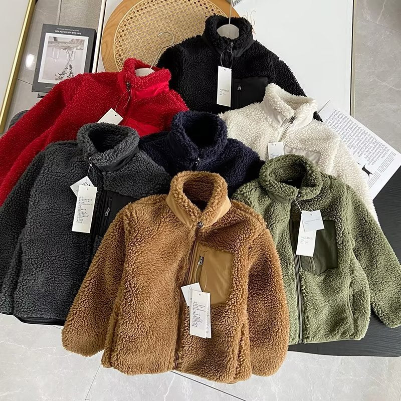 Women Cotton Coat Windproof Faux Cashmere Cardigan Coat for Children