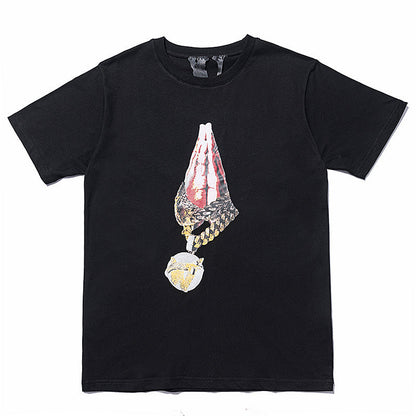 Vlone T Shirts Palm Necklace Large V Printed High Street Men's and Women's Short-Sleeved T-shirt