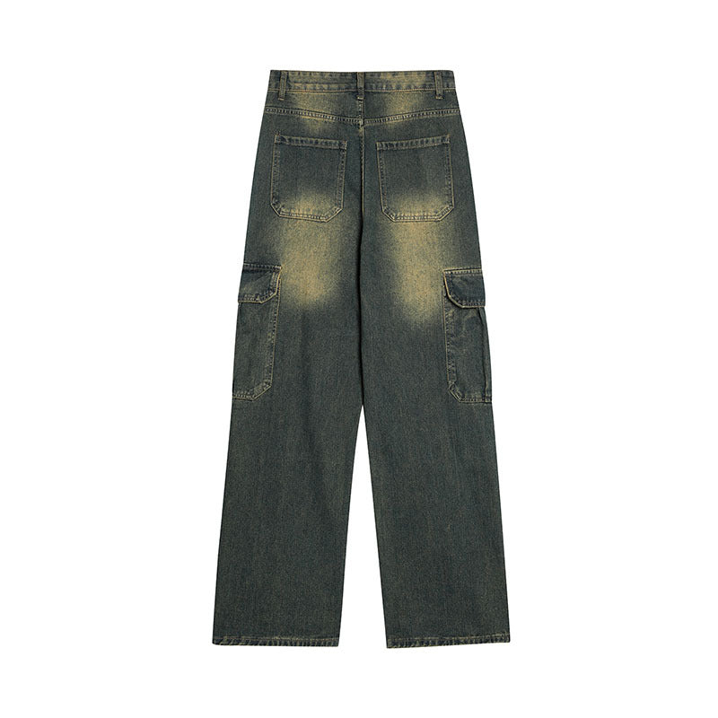 Men Jeans Retro Loose Wide-Leg Straight Trousers