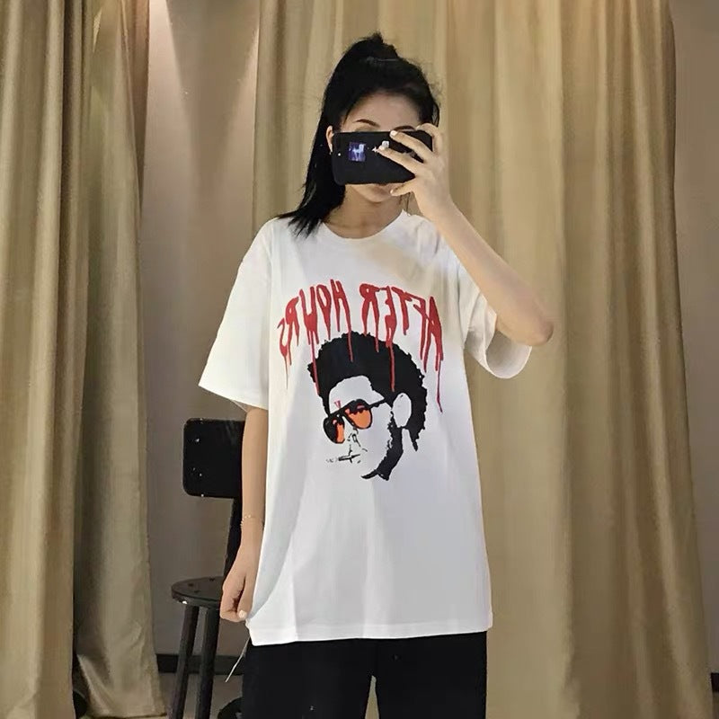Vlone T Shirts Letter Avatar Large V Short Sleeve T-shirt Men and Women Loose BF Half Sleeve