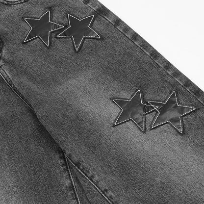 Men Jeans Five-Pointed Star Patch Loose