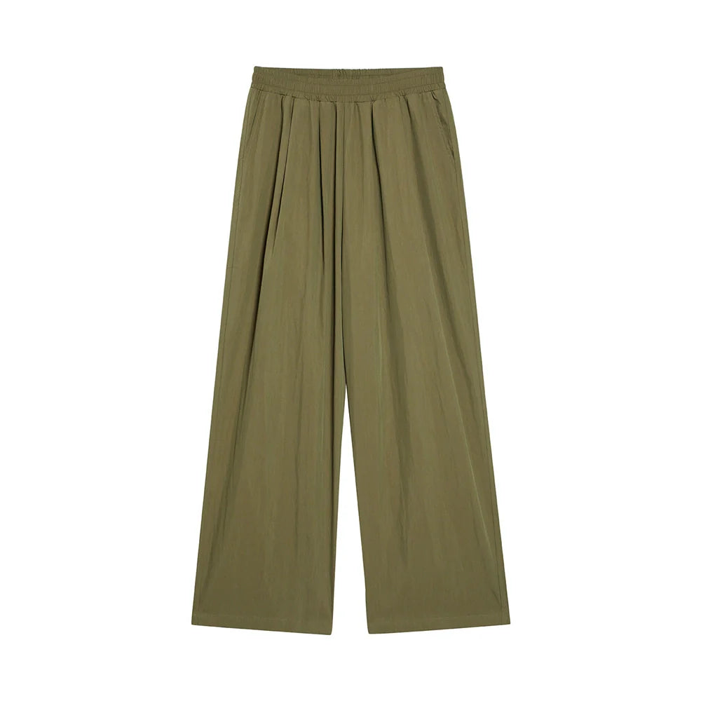 Men Sweatpants Solid Color Wide-Leg Casual Pants Pleated Draping Elastic Waist Loose Draggle-Tail Trousers