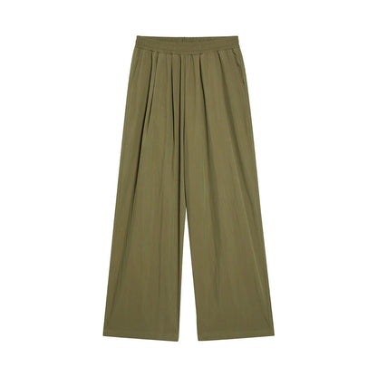 Men Sweatpants Solid Color Wide-Leg Casual Pants Pleated Draping Elastic Waist Loose Draggle-Tail Trousers