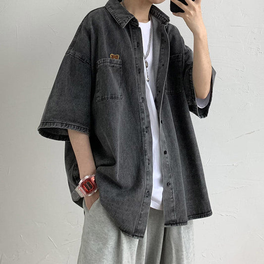 Men Shirts Denim Shirt Loose Summer