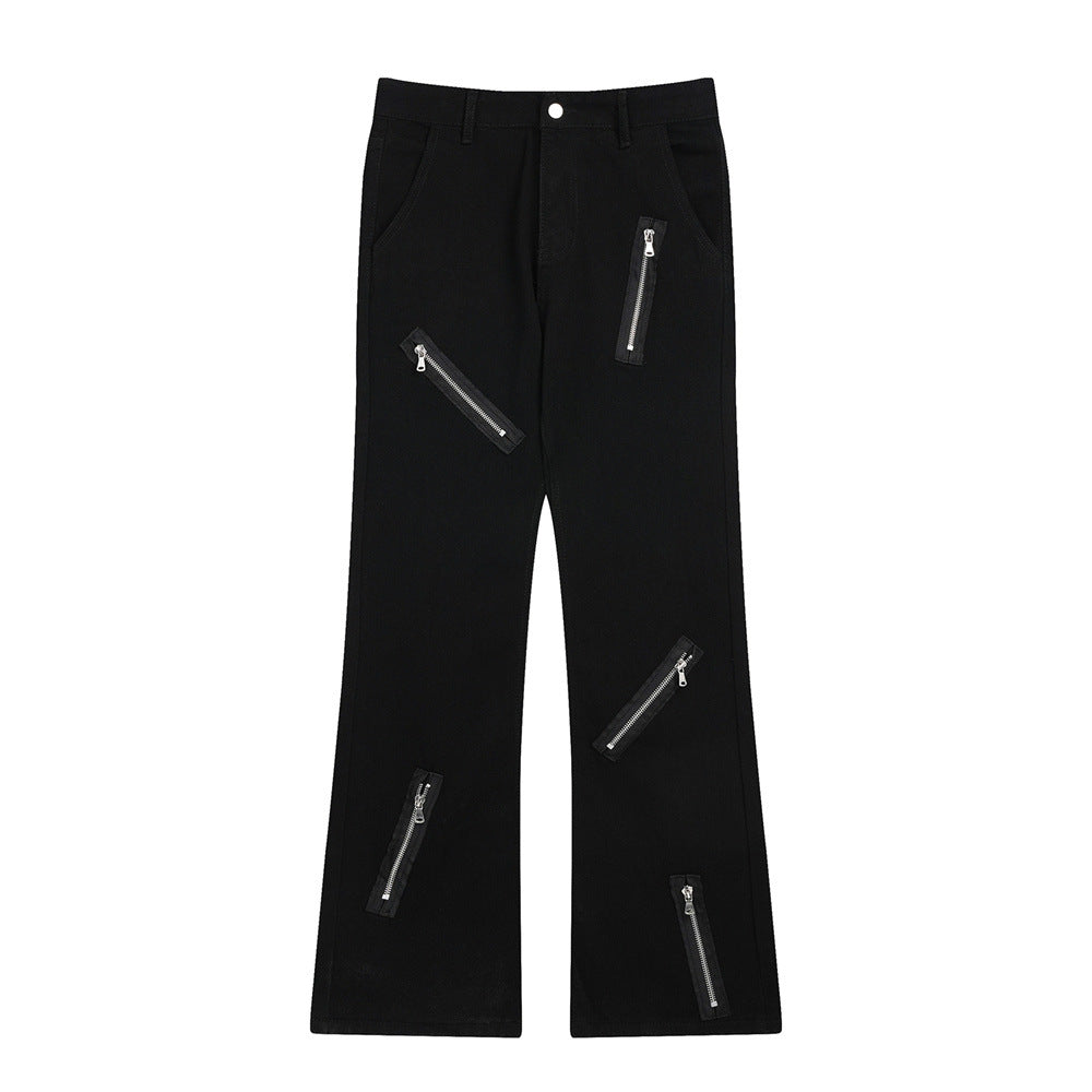 Men Sweatpants Punk Rock Zipper Stitching Jeans