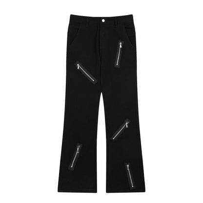 Men Sweatpants Punk Rock Zipper Stitching Jeans