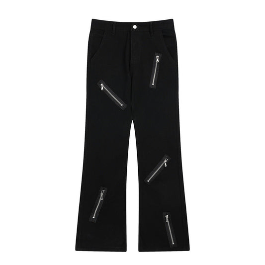 Men Sweatpants Punk Rock Zipper Stitching Jeans