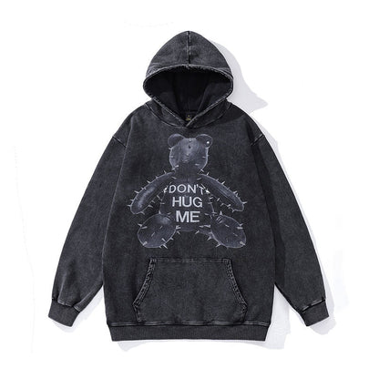Men Hoodie Bear Printed Sports Hoodie Distressed Hooded Sweater