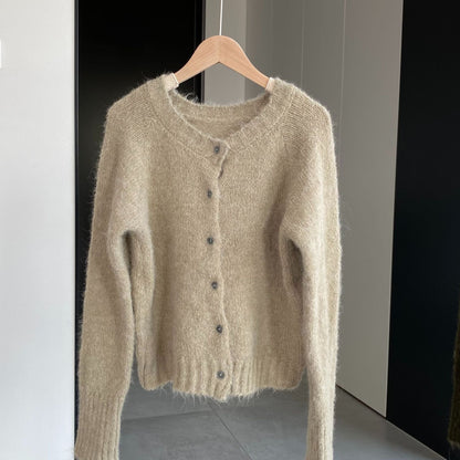 Women Cardigan Sweater Spring Alpaca Fleece/Fiber Cardigan Jacket Long-Sleeved round Neck Sweater Cardigan D2366