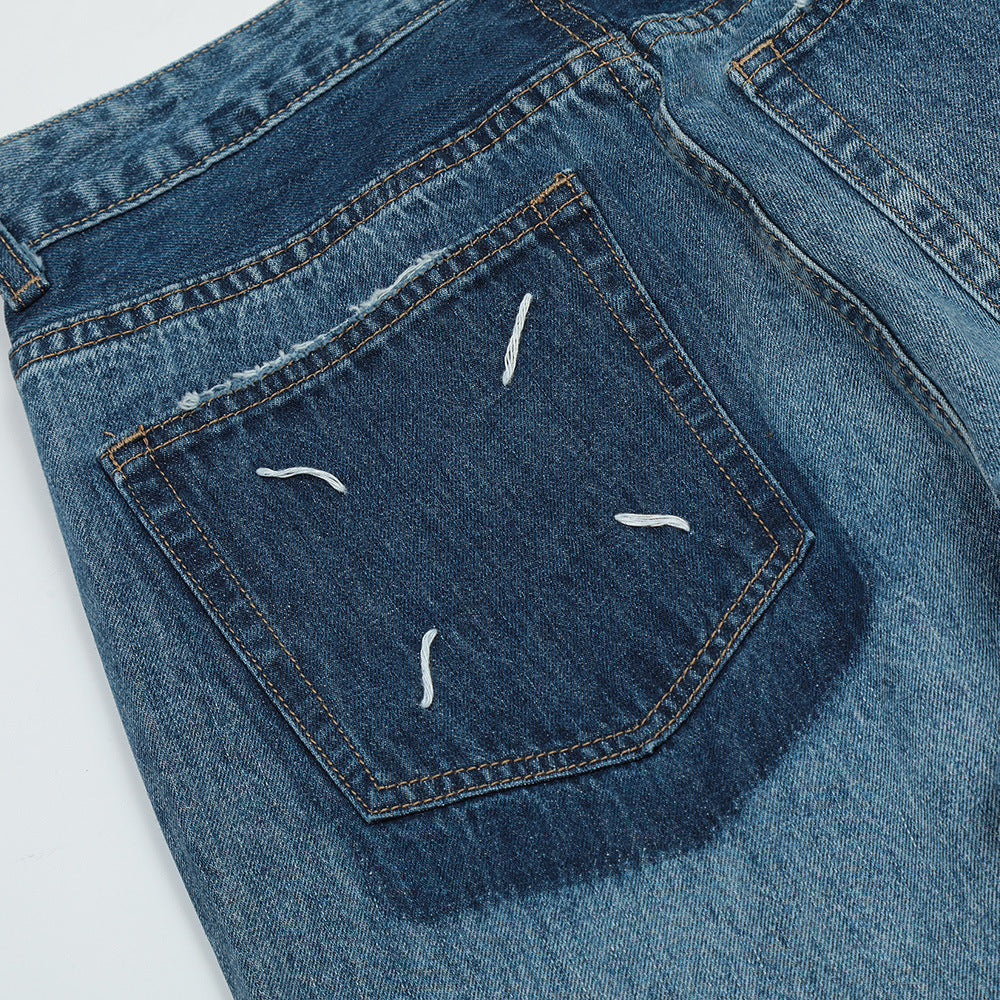 Men Jeans Solid Color Personalized Loose Raw Hem