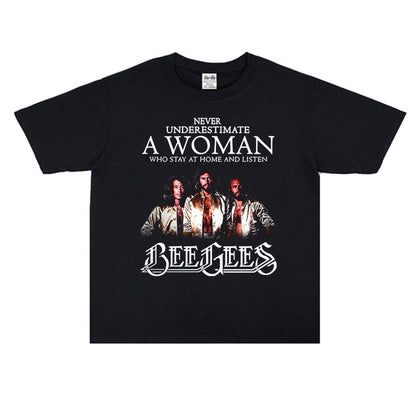 Rock Star T Shirt Bee Gees Beegis Bgs Band Washed Distressed T-shirt Short Sleeve Men and Women Loose Version