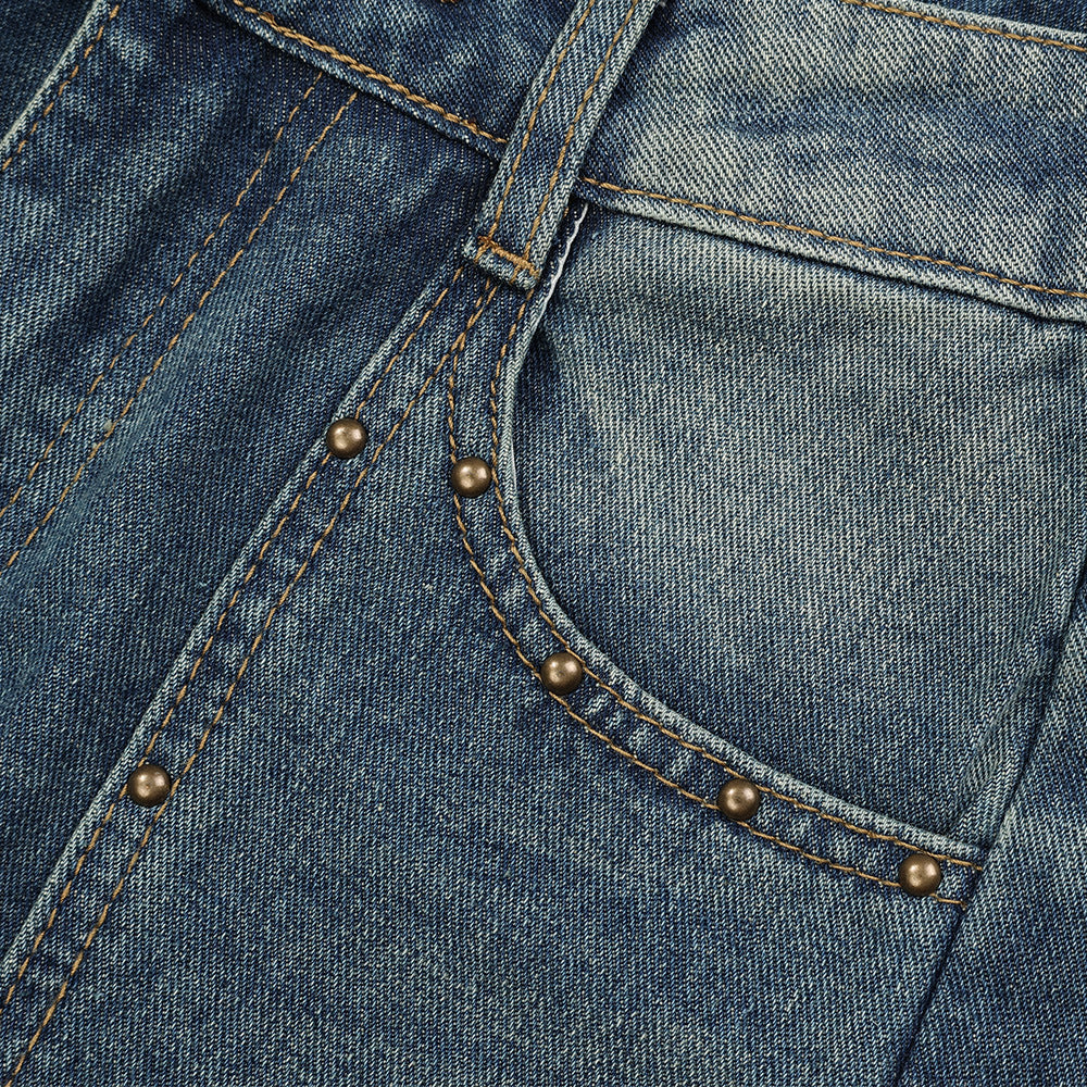 Women Pants Decorative Rivets Flared Jeans Wide Leg Trousers
