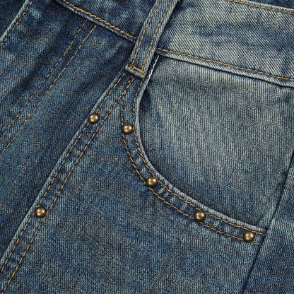 Women Pants Decorative Rivets Flared Jeans Wide Leg Trousers