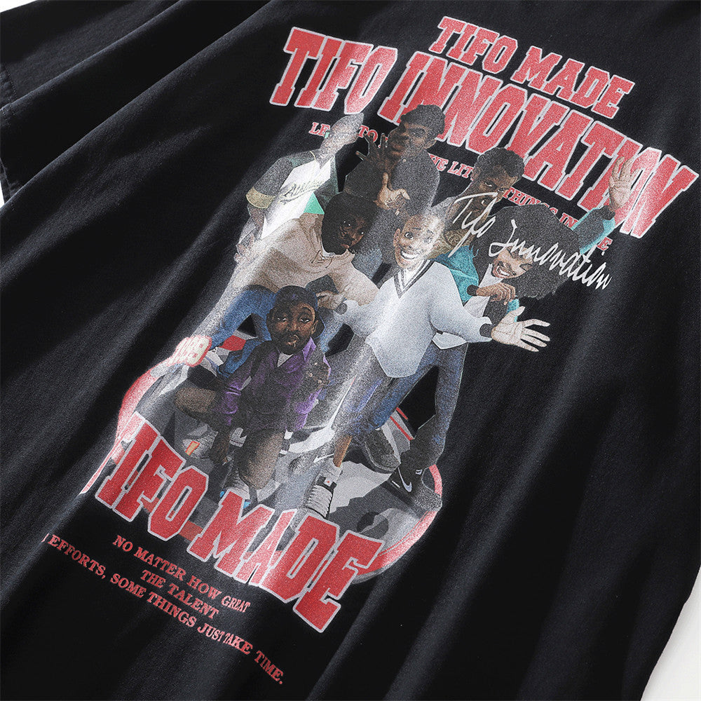 Men Vintage T-Shirt Cartoon Character Printed Short-Sleeved T-shirt Men's Summer