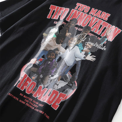 Men Vintage T-Shirt Cartoon Character Printed Short-Sleeved T-shirt Men's Summer