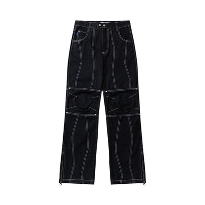 Men Jeans Stitching Zipper Slit