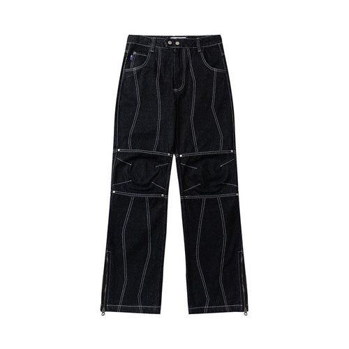 Men Jeans Stitching Zipper Slit