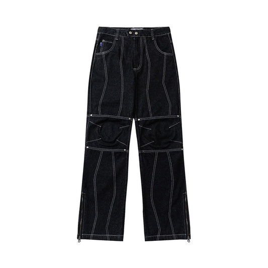 Men Jeans Stitching Zipper Slit