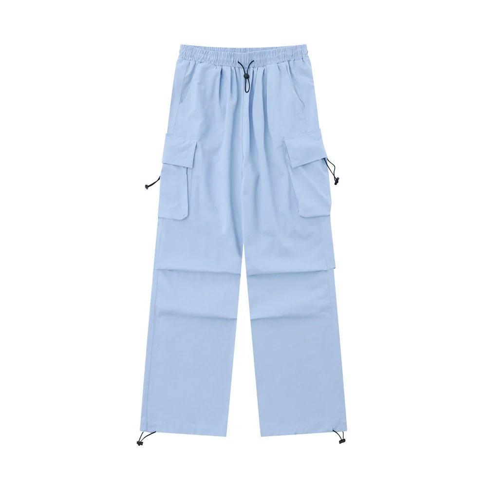 Men Sweatpants Solid Color Pleated Casual Trousers Loose Track Pants Drawstring Jogger Pants