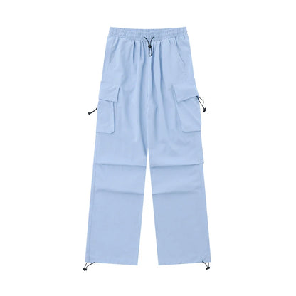 Men Sweatpants Solid Color Pleated Casual Trousers Loose Track Pants Drawstring Jogger Pants