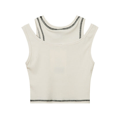 Women Vest Vintage Cropped Short Camisole Thread Fitted Top