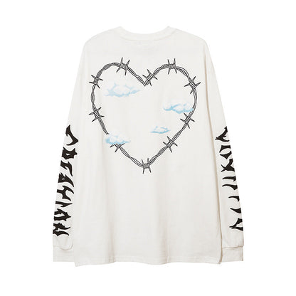 Men Long Sleeve T-shirt Heart Printing Optional Fleece