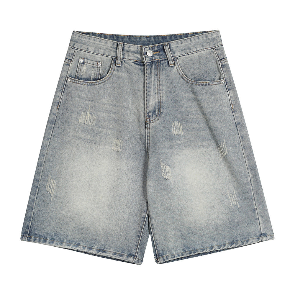 Men Shorts Denim Shorts Trendy Washed Worn Loose