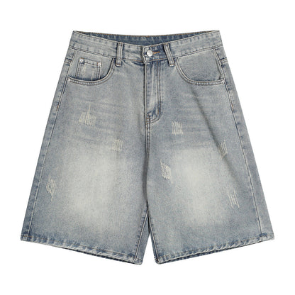 Men Shorts Denim Shorts Trendy Washed Worn Loose