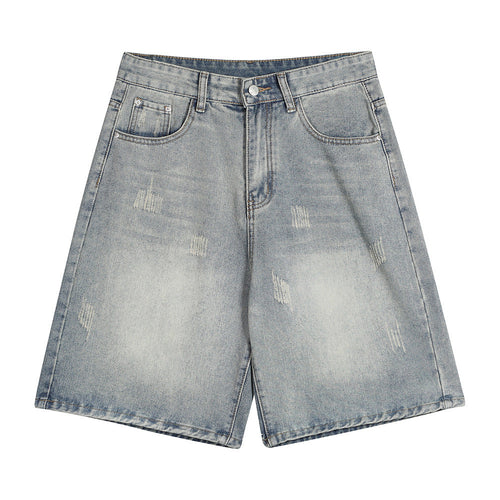 Men Shorts Denim Shorts Trendy Washed Worn Loose
