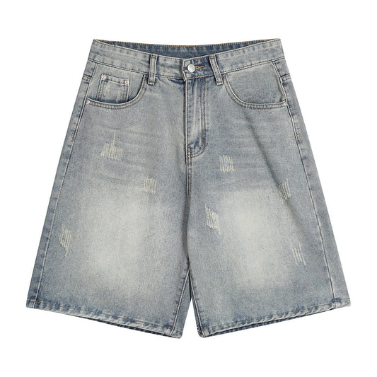Men Shorts Denim Shorts Trendy Washed Worn Loose