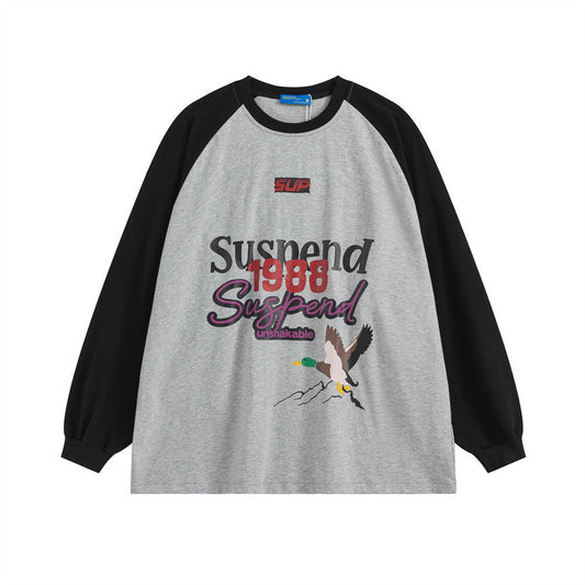Men Long Sleeve T-shirt Hip Hop Cartoon Duck Print Loose